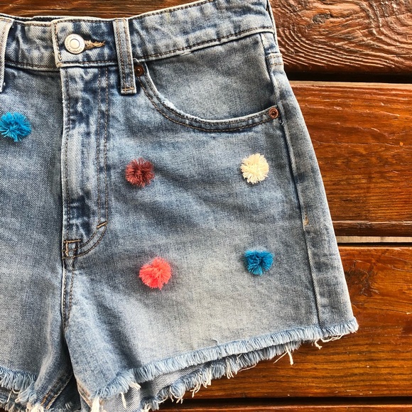 Lucky Brand Jean Shorts Pom Pom Trim 2 / 26 - Picture 7 of 13